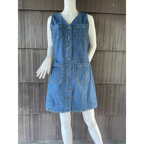 St. John's Bay Dresses & Skirts - 🔥Vintage 90s Y2K St. John’s Bay Denim Mini Jumper Dress Button Down Pockets 8P